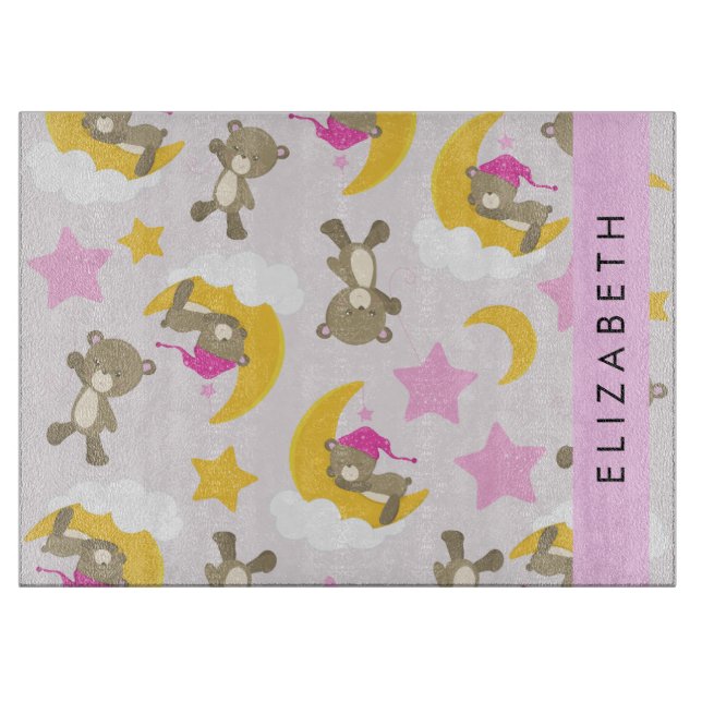 Planche À Découper Motif D'Ours, Nounours, Étoiles, Votre Nom (Devant)