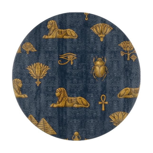 Planche À Découper Motif Égyptien Minimaliste Navy & Or Antique (Devant)