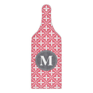 Planche À Découper Motif en treillis fleuri rose monogramme