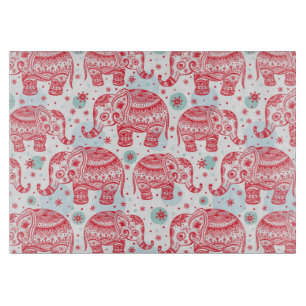 Planche À Découper Motif ethnique rouge d'éléphant