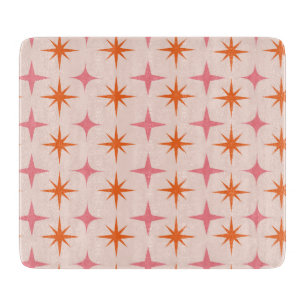 Planche À Découper Motif étoilé rétro du milieu du siècle rose orange
