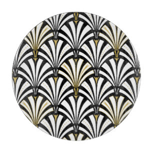 Planche À Découper Motif éventail Art déco - noir et blanc