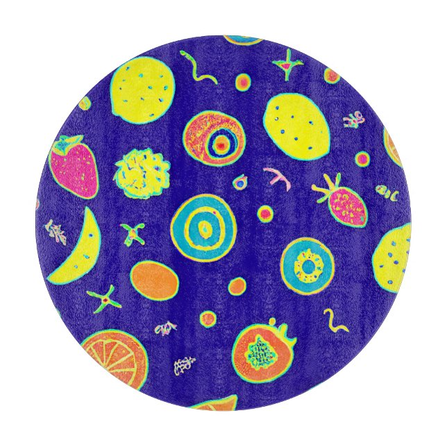 Planche À Découper Motif expressif de l'artisanat du fruit de néon (Devant)