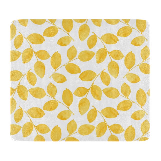Planche À Découper Motif Feuille de couleur d'eau jaune moutarde (Devant)