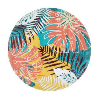 Planche À Découper Motif feuille de la jungle tropicale colorée.