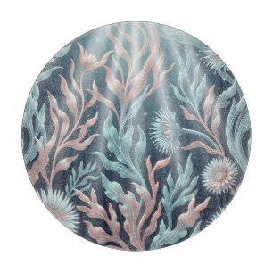 Planche À Découper Motif floral aquatique de corail sarcelle éthéré