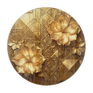 Planche À Découper Motif floral Art Déco doré luxueux en relief