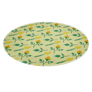 Planche À Découper Motif floral avec rose jaune et fleurs de tulipe