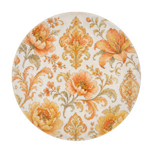 Planche À Découper Motif Floral Baroque Vintage – Orange Chaud / Or