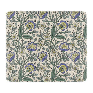 Planche À Découper Motif floral bleu, jaune et blanc continu