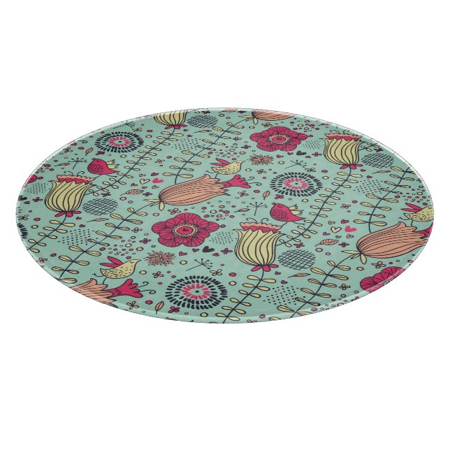 Planche À Découper Motif floral de bande dessinée avec des oiseaux (Coin)