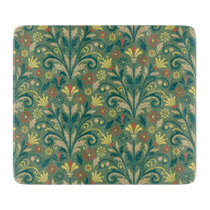 Planche À Découper Motif floral élégant en jaune et rouge sur fond ve