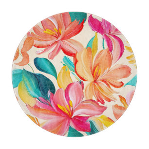 Planche À Découper Motif floral peint vibrant