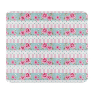 Planche À Découper Motif floral rose et en bon état vintage