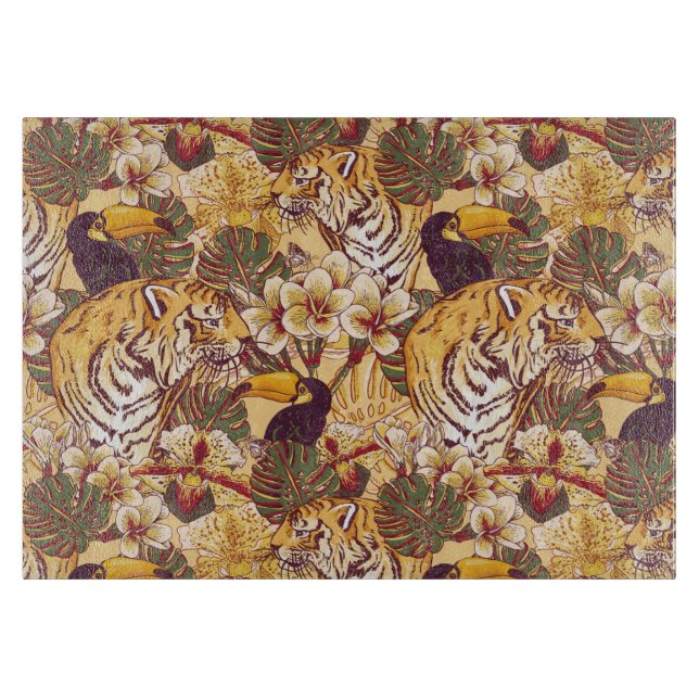 Planche À Découper Motif floral tropical avec le tigre (Devant)