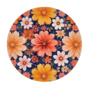 Planche À Découper Motif floral vibrant avec des fleurs colorées