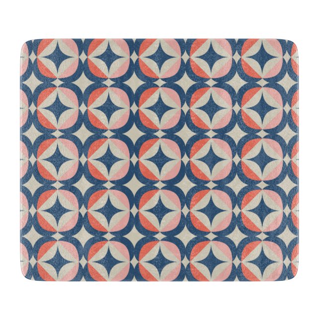 Planche À Découper Motif géométrique bleu et corail (Devant)