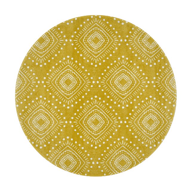 Planche À Découper Motif géométrique ethnique : jaune doré, blanc (Devant)