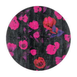 Planche À Découper Motif grand vintage fleuri, tulipes stylisées.