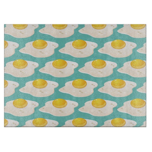 Planche À Découper Motif graphique d'oeufs frits sur Turquoise (Devant)