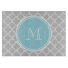 Motif gris de Quatrefoil, monogramme bleu
