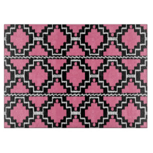 Planche À Découper Motif Ikat Aztec - Fuchsia rose, noir et blanc