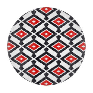 Planche À Découper Motif Ikat - Rouge foncé, noir et blanc
