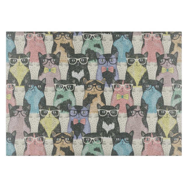 Planche À Découper Motif mignon de chats de hippie (Devant)