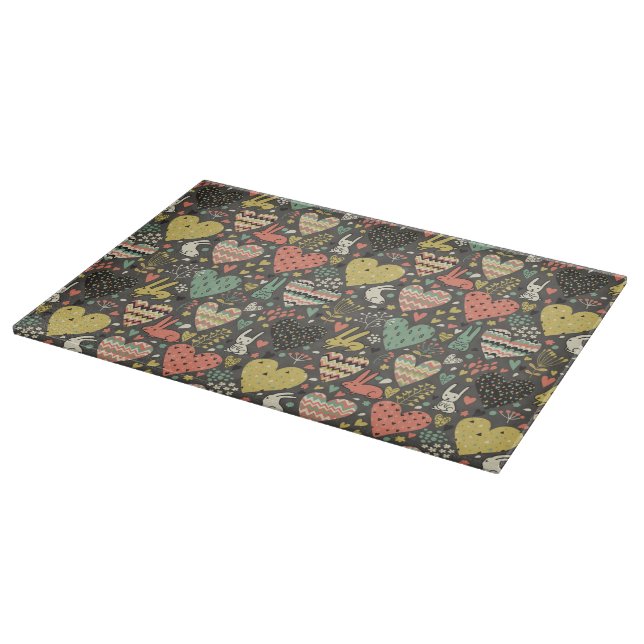 Planche À Découper Motif mignon de lapins d'amour avec des coeurs (Coin)