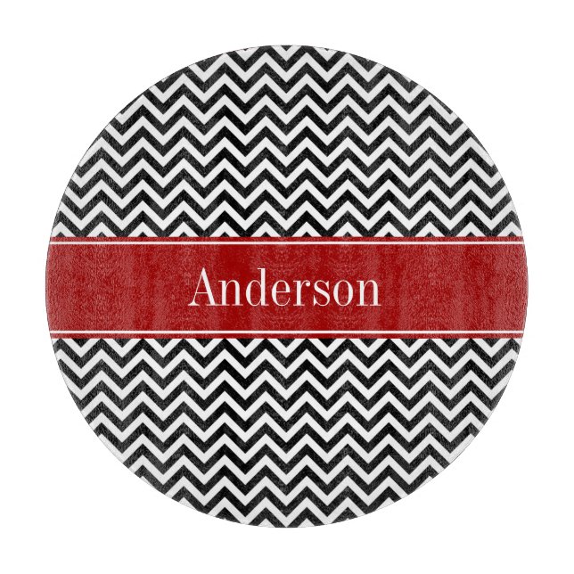 Planche À Découper Motif noir et rouge de Chevron personnalisé (Devant)
