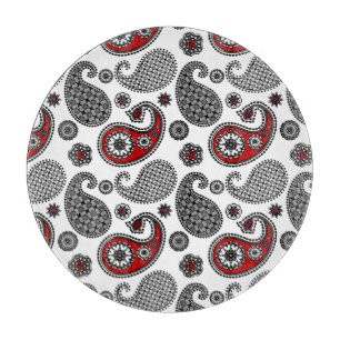 Planche À Découper Motif Paisley, Noir, Blanc et Rouge