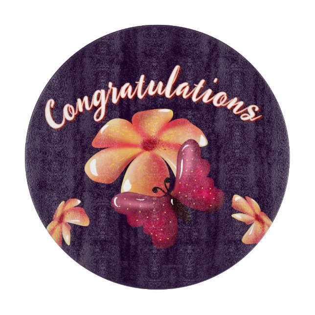 Planche À Découper Motif papillon floral personnalisé et sur mesure  (Devant)