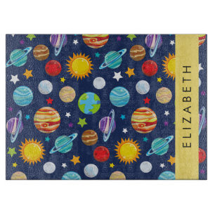 Planche À Découper Motif, Planètes, Étoiles, Cosmos, Votre Nom