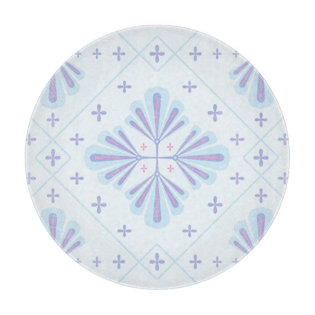 Planche À Découper Motif répétitif floral géométrique bleu pastel (Devant)