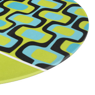 Planche À Découper Motif Rétro Moderne Aqua Lime Noir du Milieu du Si