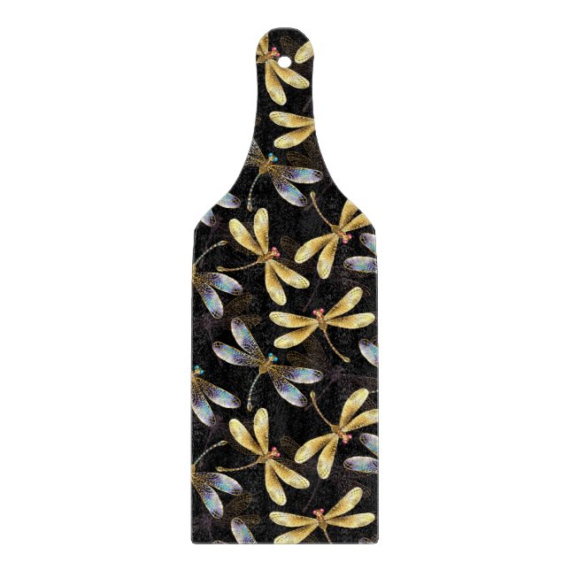 Planche À Découper Motif sans couture avec libellules d'or (Devant)