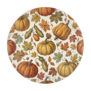Planche À Découper Motif sans couture de citrouille et de feuille d'a