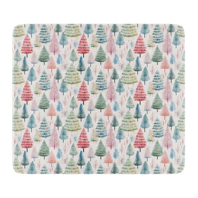 Planche À Découper Motif sapins de Noël pastel colorés (Devant)