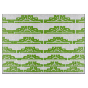 Planche À Découper Motif Sunburst Art Déco en blanc et chaux