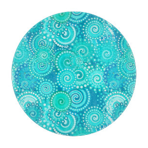 Planche À Découper Motif tourbillon fractal, nuances bleu océan