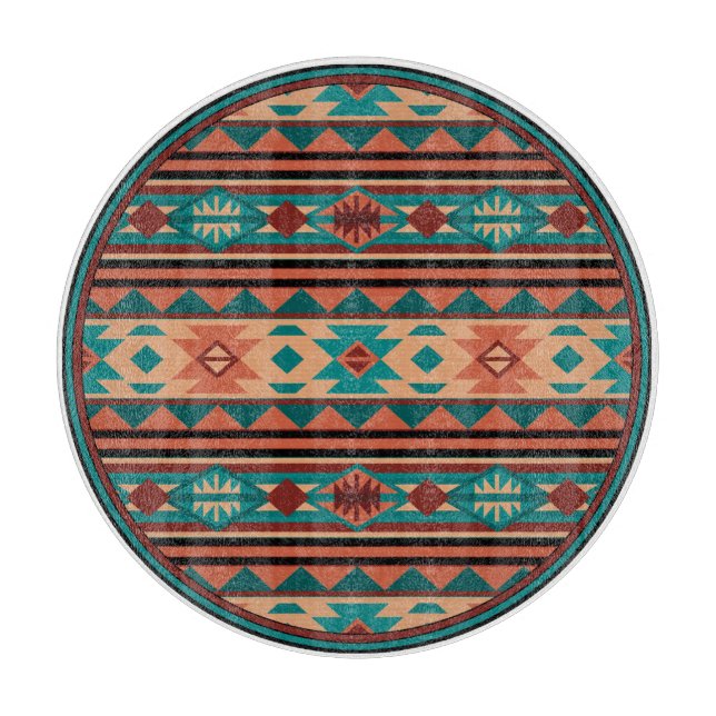 Planche À Découper Motif Tribal Sud-Ouest Turquoise Terracotta (Devant)