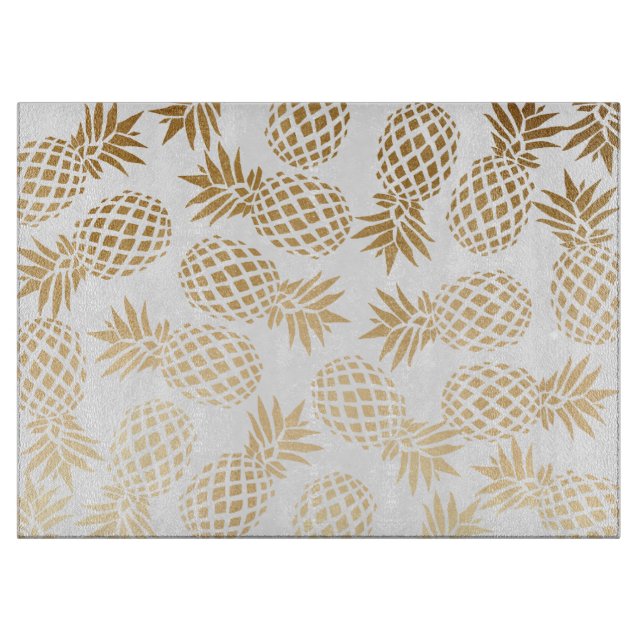 Planche À Découper motif tropical d'ananas d'or élégant de faux (Devant)