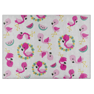Planche À Découper Motif tropical, Flamants roses, pastèques, Fleurs