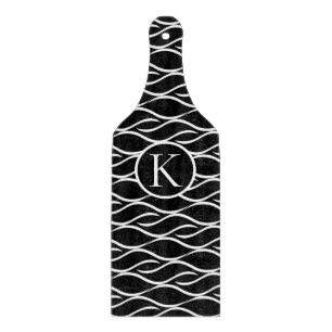 Planche À Découper Motif vague noir et blanc avec monogramme personna