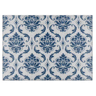 Planche À Découper Motif vintage blanc nautique de damassé de bleu