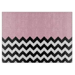 Planche À Découper Motif Zigzag noir et blanc, Chevron, rose