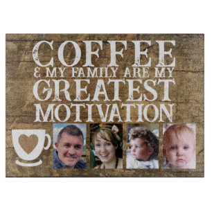 Planche À Découper Motivation du café 4 photo brun verre blanc