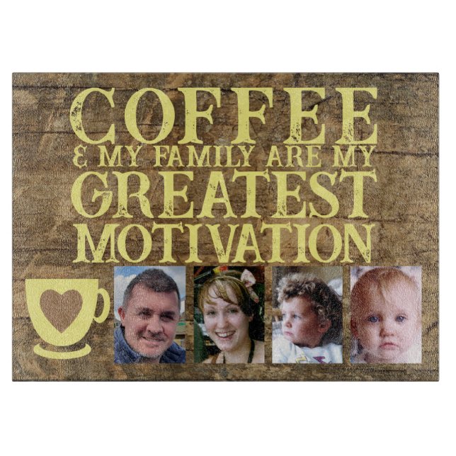 Planche À Découper Motivation du café 4 photo brun verre jaune (Devant)