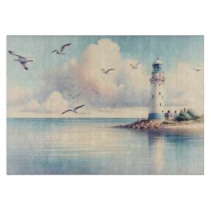 Planche À Découper Mouette de phare côtier Sérénité du ciel pastel