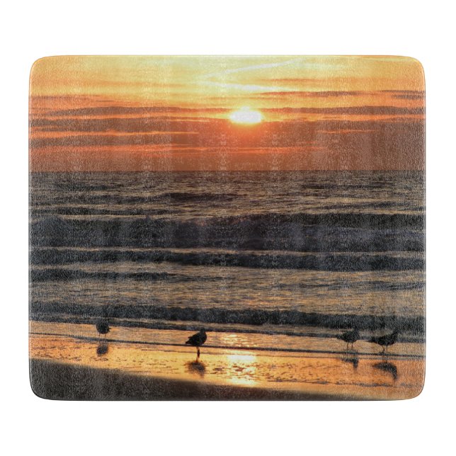 Planche À Découper Mouettes au coucher du soleil (Devant)